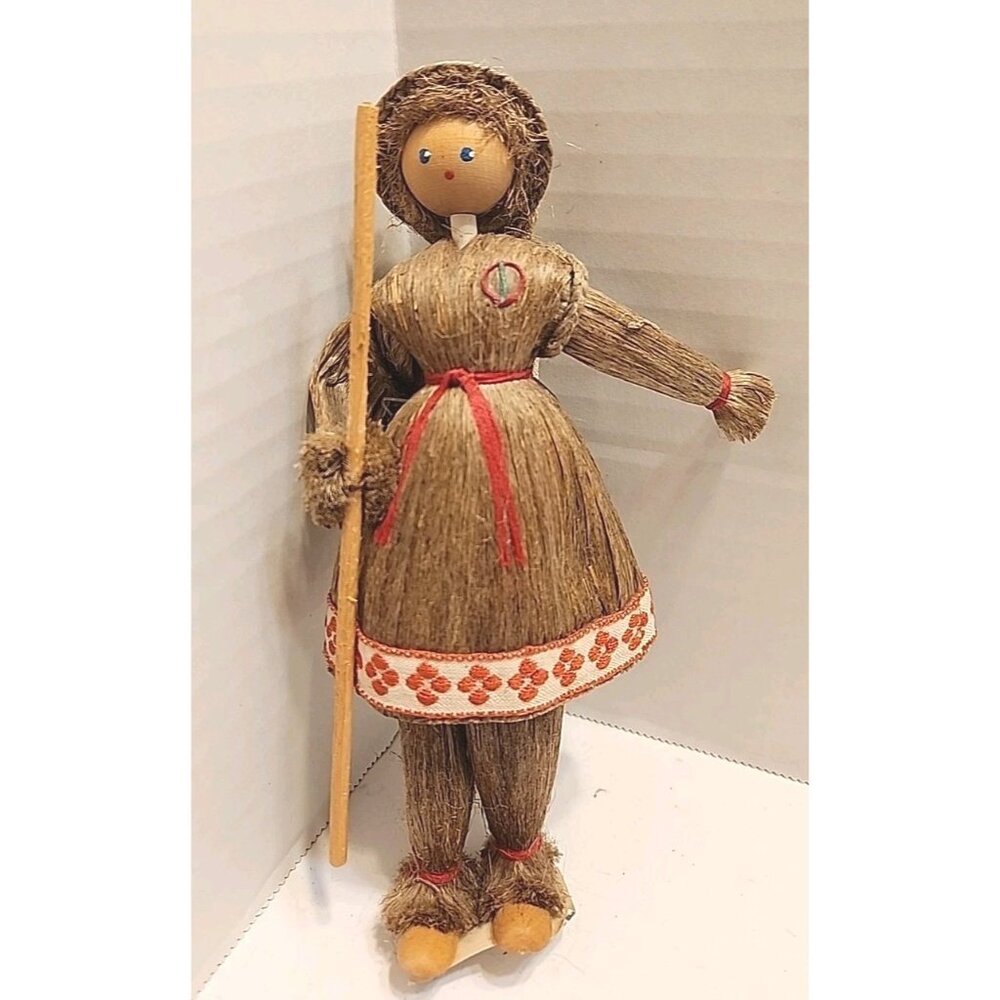 Vintage Handmade Russian Matryoshka Doll Straw Body Dress Folk Art 1960's